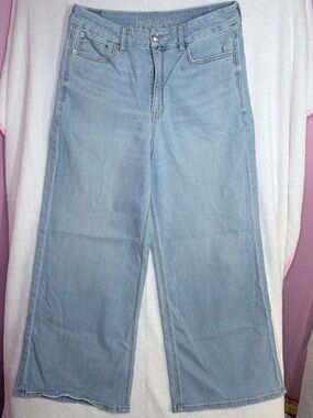 American Eagle Outfitters Pale Blue Wide-Leg Denim Jeans